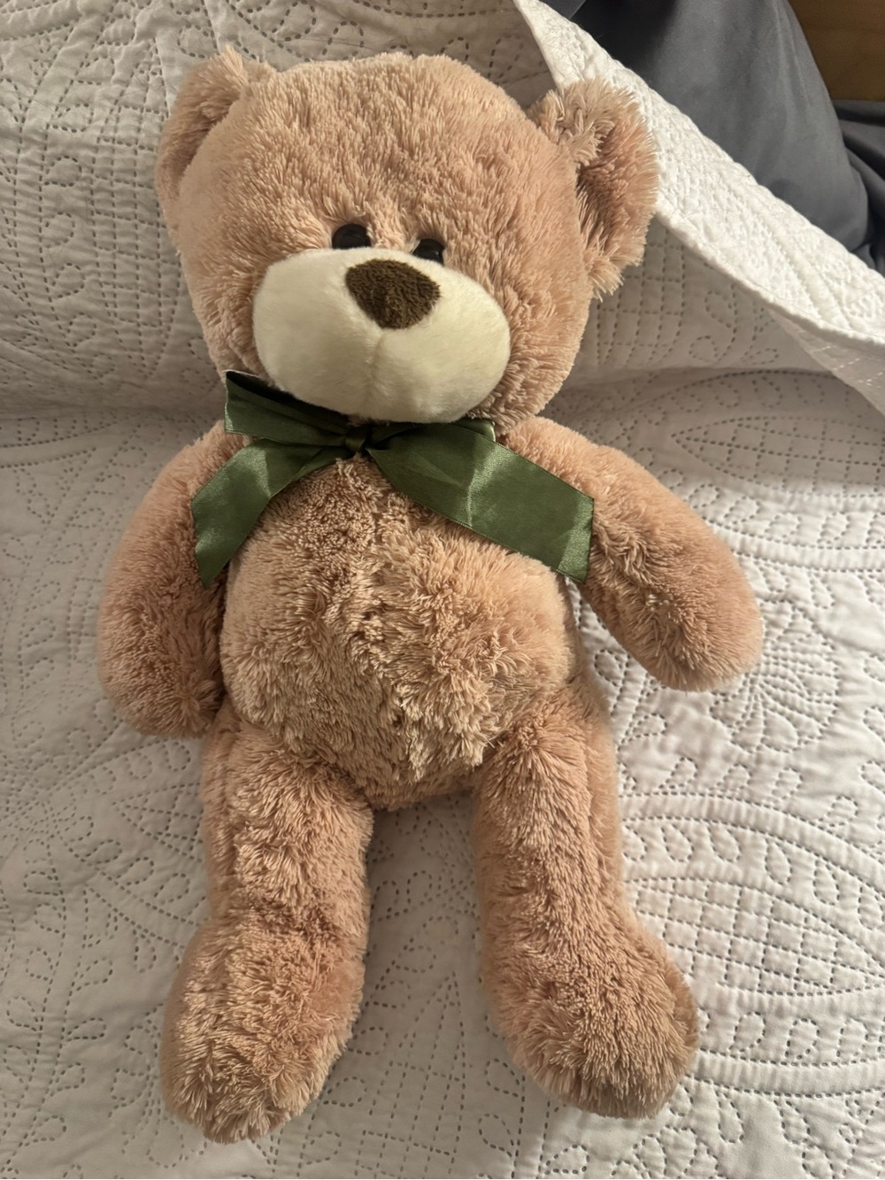 Source Unknown Plush Teddy Bear with Green Bow - Tan and Cream